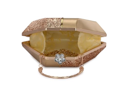 TOOBA Women's Gold Handcrafted Beautiful Design Bling Box Clutch Bag