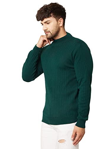 Kvetoo Men High Neck Full Sleeve Winter Woolen Sweater Bottle Green XL Size