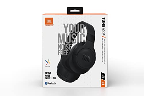 JBL Tune 760NC, Wireless Over Ear Active Noise Cancellation Headphones with Mic, up to 50 Hours Playtime, Pure Bass, Dual Pairing, AUX & Voice Assistant Support for Mobile Phones (Black)