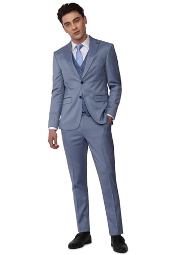 Peter England Men's Polyester Blend Three Piece Suit (PIS3ONSF097120_Blue