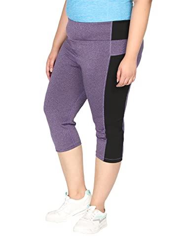 CHKOKKO Women Plus Size Yoga Gym Sport Workout Capri Self Purple XXL