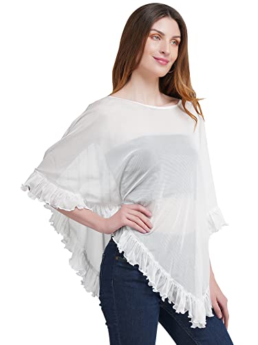 AOL Women's Power Net Ruffled Cape/Poncho(White, Free Size)