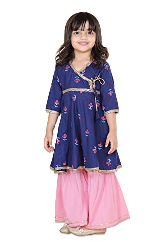 Adiva Kids Floral Printed Angrakha Kurta Sharara Set For Girls (G-1049-BLUE-18)