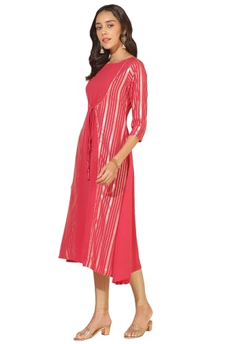 Janasya Women's Dark Pink Crepe Foil Printed A-Line Kurta(JNE4285-KR-XXL)