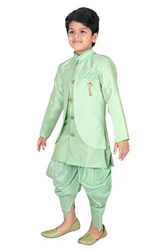 ahhaaaa Kids Ethnic Wear Waistcoat, Indo Western Sherwani And Dhoti Pant For Boys - Light Green - 2-3 Years