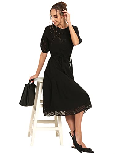 RARE Women's Synthetic a-line Knee-Long Dress (ep31080-l_Black_L)