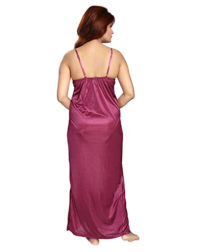 Be You Women's Satin Plain/Solid Maxi Nighty (Pack of 2) (BUF-NIGHTY-325_Magenta_Free Size)