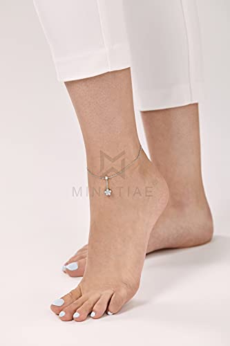 MINUTIAE Silver Plated Anklet Star Shape With Solitaire Crystal Painjan Payal For Women and Girls