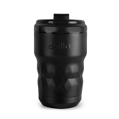 Cello Nomad Stainless Steel Vacum Insulated Flask | Anti-Slip Diamond Grip | Hot & Cold | Leakproof Lid | Easy to Carry | Easy to Clean | Coffee Flask | Travel Flask | 350ml | Black