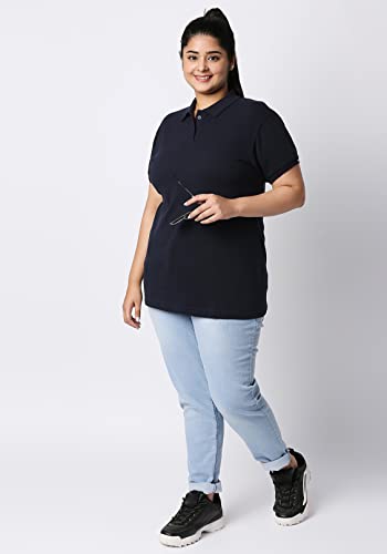 Wear Your Opinion Womens Plus Size Polo Collar Neck T-Shirt Top(XL, Navy)