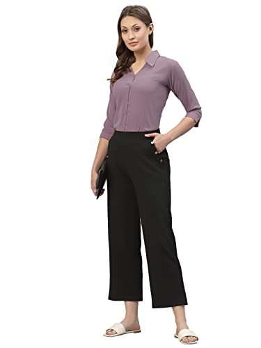 Selvia Women's Cuff Sleeve Polyester Viscose Blend Collared Formal Shirt(329TK259N-S_Lavender)