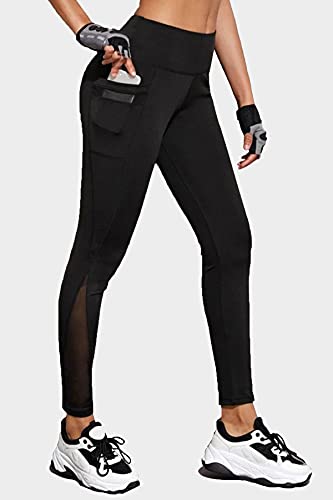 BLINKIN Gym wear Mesh Leggings Workout Pants with Side Pockets/Stretchable Tights/Highwaist Sports Fitness Yoga Track Pants for Women & Girls_2012 (Color_Black,Size_L)