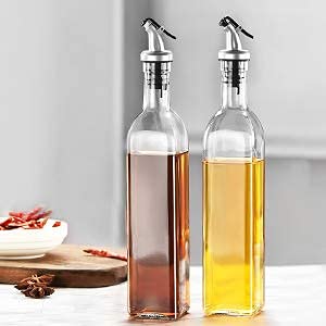 fourthsky 250 ml Glass Oil Dispenser Bottle with Silicon Funnel, Oil & Vinegar Bottle, Stainless Steel Leak-Proof Cork (2 Pieces Oil Bottle + 1 Piece Silicone Funnel)