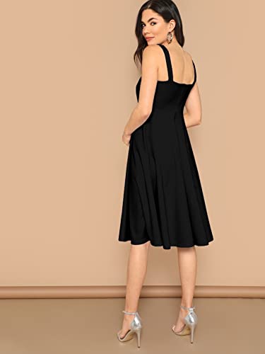 Aahwan Black Solid Fit And Flare Midi Tank Dress For Women's & Girls' (170-Black-M)