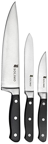 Amazon Brand - Solimo Premium High-Carbon Stainless Steel Kitchen Knife Set, 3-Pieces, Silver