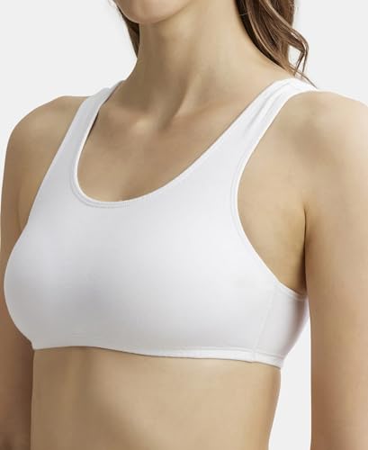 Jockey 1582 Women's Super Combed Cotton Elastane Stretch Slip On Crop Top with Stay Fresh Treatment_White_M