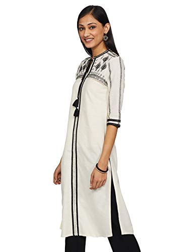 W for Woman Women's Cotton Kurta (18AUW17472-68985_Off White_M (10))