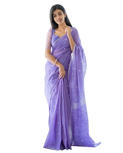 SGF11 Women's Kanjivaram Soft Cotton Linen Silk Saree With Blouse Piece (Lavender)