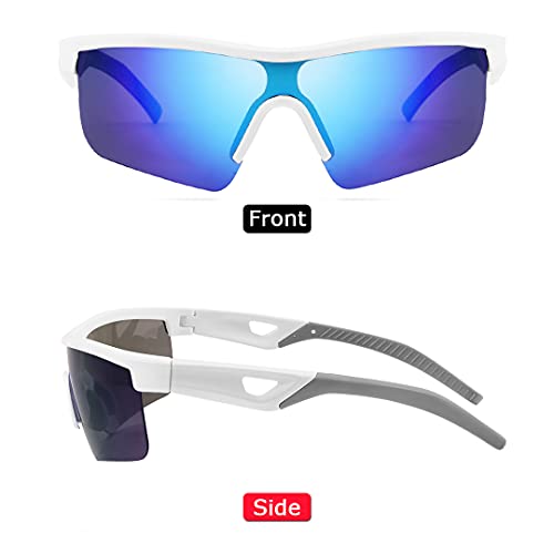 FEISEDY Kids Teens Sports Polarized Sunglasses TR90 Frame Boys Girls Cycling B2454, White-blue, Suitable