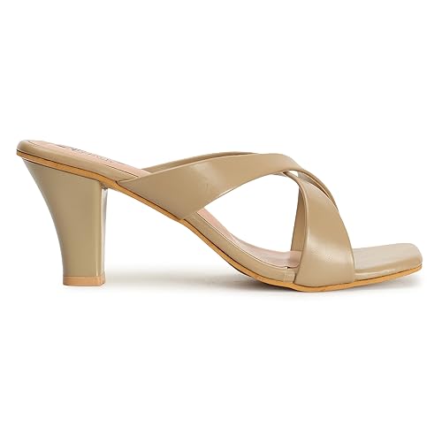 Denill Women Cross Strap Cone Heels (Beige) UK- 5