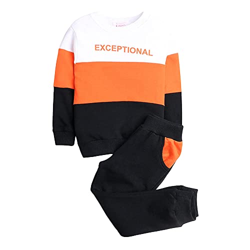 Hopscotch Boys Cotton Typography Print T-Shirt And Pant Set In Orange Color For Ages 6-7 Years (HSP-3698788)