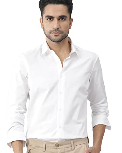 U-TURN Men's Cotton Solid Formal/Semi Formal Shirt (White, Medium)