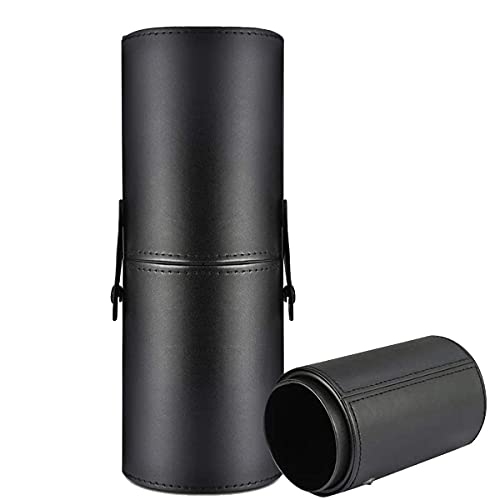 FineMoe Large Makeup Brush Holder for Makeup Artist & Makeup Brushes Set Organizer for Travel, Premium PU Leather Makeup Brush Stand Cosmetic Dustproof Makeup Brush Pouch & Pouch Cup Case (Black)