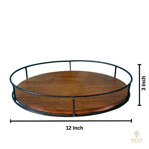 SOLAZA® Solid Hard Wood Lazy Susan in Teak Finish Kitchen Turntable for Dining Tables and Cabinet Storage 12 Inch