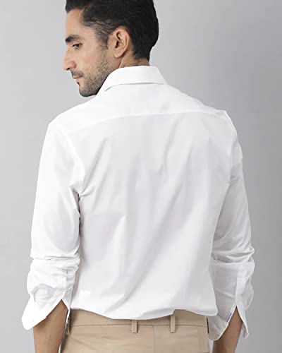 U-TURN Men's Cotton Solid Formal/Semi Formal Shirt (White, Medium)