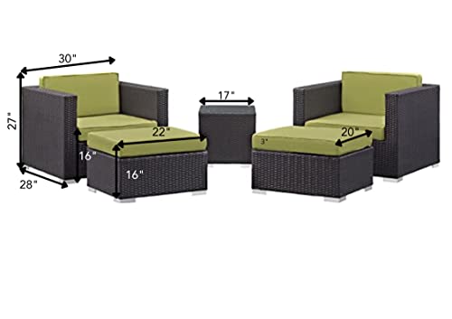 DEVOKO Patio Conversation Set 5 Pieces Outdoor HDPE Wicker Rattan Sofa Furniture Cushioned and Ottomans with Table for Garden,Porch Pool,Balcony.(Black and Green Color)