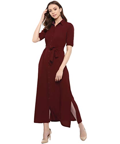 Uptownie Lite Women's Maxi Shirt Dress (Maroon, L)