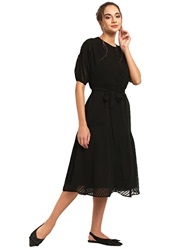 RARE Women's Synthetic a-line Knee-Long Dress (ep31080-l_Black_L)