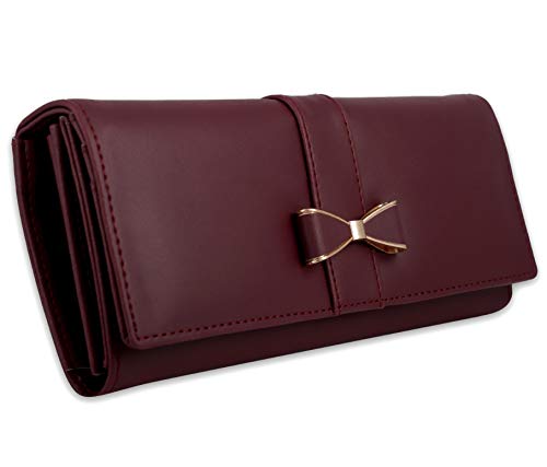 ALSU Women's Maroon Faux Leather Hand Wallet Clutch Trendy | 6 Card Slots | Phone Pocket (shd-004mar)