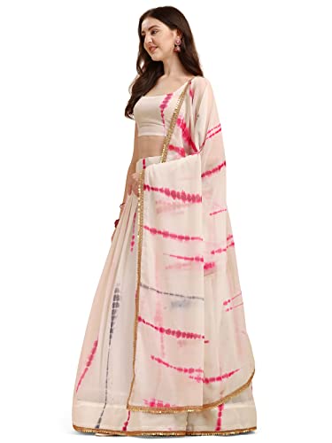 Amrutam Fab Women's Georgette Semi-Stitched Lehenga Choli (AF-LC-3040-White & Pink-White and Free Size)