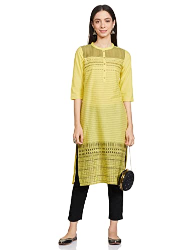 Aurelia Women's Cotton Yellow Floral Mandarin Collar Straight Kurta_20CRA12089-502759_S