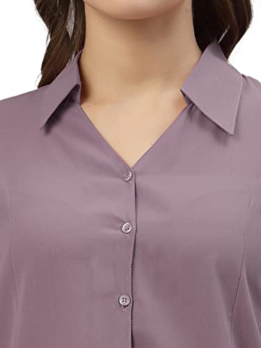 Selvia Women's Cuff Sleeve Polyester Viscose Blend Collared Formal Shirt(329TK259N-S_Lavender)