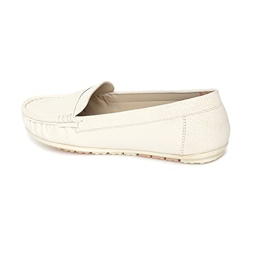 Marc Loire Women Comfortable Slip On Flat Loafer Ballet; Casual and Formal Footwear (Cream, 7)