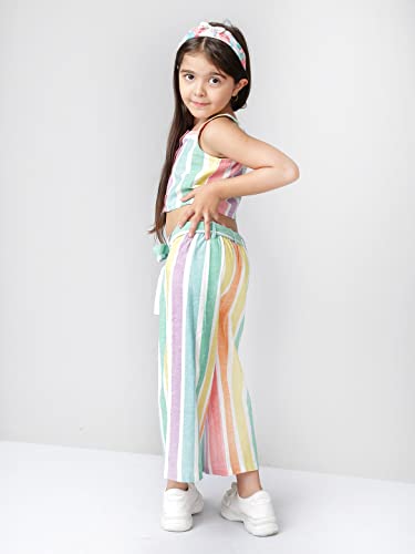 Naughty Ninos Girls Pink & Yellow Striped Top with Palazzos Set(MM00541DRS_Multi_6-7 Years)
