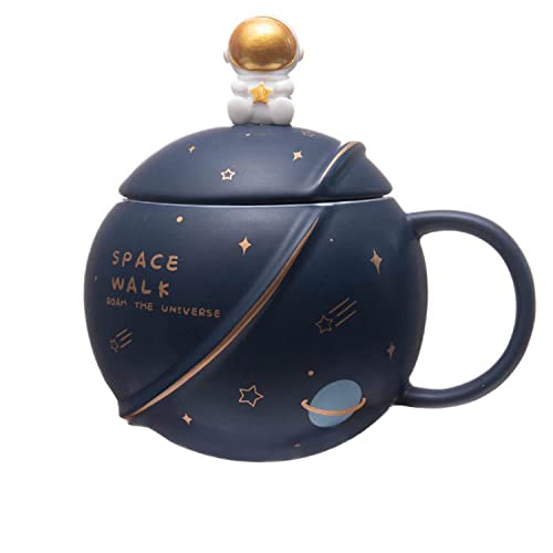 NYRWANA DELIVERING SMILES IN INIDA Coffee Mug, Mugs for Coffee, Ceramic Coffee Mug, Coffee Mug with Lid, Birthday Gift, Space Mug, 3D Creative Astronaut Planet Coffee Mug - 400ml (Dark Blue)