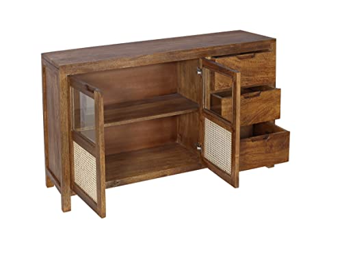 Kraft Bazaar Solid Wood Sideboard for Living Room | Kitchen Storage Cabinet | Crockery Storage Unit | Storage Cabinet (Cane Sideboard, Brown)
