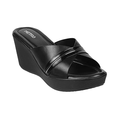 Metro Women Wedge Heel Fashion Slip-on Black UK/6 EU/39 (34-122)