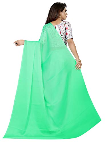Amiga Fashion Women's Chiffon Saree With Blouse Piece (DGChiffon_Pink_Free Size_Green)