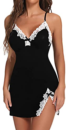 BROIDEN Women's Solid Lycra Sexy Lingerie for Honeymoon Nightwear Babydoll (Free Size) (Free Size, Black)