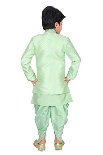 ahhaaaa Kids Ethnic Wear Waistcoat, Indo Western Sherwani And Dhoti Pant For Boys - Light Green - 2-3 Years