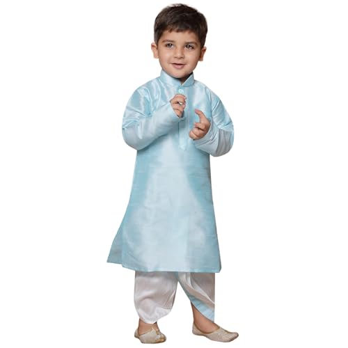 AJ DEZINES Kids Solid Silk Blend Dhoti Kurta Set For Boys (Sky Blue, 12-18 Months)