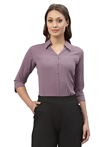 Selvia Women's Cuff Sleeve Polyester Viscose Blend Collared Formal Shirt(329TK259N-S_Lavender)