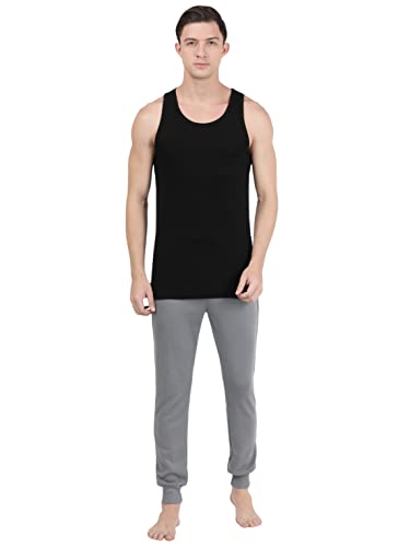 Jockey FP04 Men's Super Combed Cotton Rib Round Neck Sleeveless Vest with Extended Length for Easy Tuck_Black & Neon Blue_M