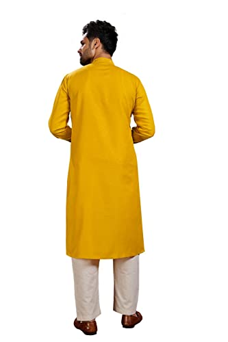 PERFECTBLUE Men's Cotton Printed Kurta (Banwery-2_Variation) (XX-Large, Yellow)