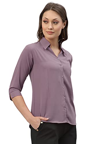 Selvia Women's Cuff Sleeve Polyester Viscose Blend Collared Formal Shirt(329TK259N-S_Lavender)