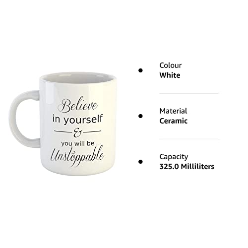 Happy Hours Ceramic Printed Coffee Mug White Inspirational Motivational Quotes, Ceramic Printed Coffee Mug White, 325 ml Gift for Girls Men Women Girlfriend Boyfriend Husband Wife